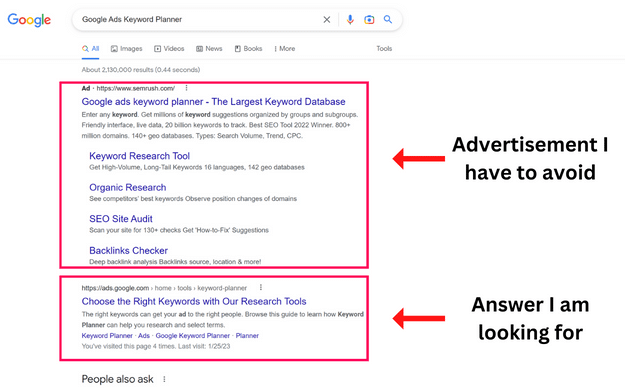 Google ads are ruining search results